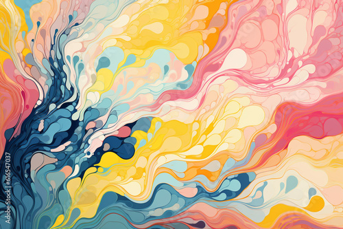 Abstract modern background, pink, yellow, blue, flowing multicolor pattern for graphic design or trendy website layout. Generative AI. 