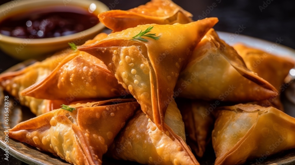 Delicious samosas close up. Generative AI. Delicious samosas close up. Generative AI.