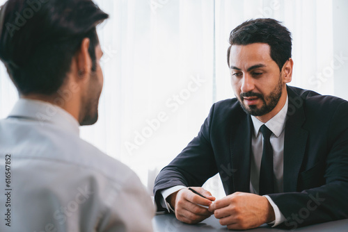 Unpleasant and awkward interview with both interviewer and the candidate feeling dissatisfied. Bad qualifications and weak application for job position during interviewing concept. Fervent photo