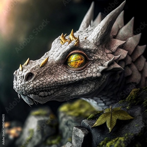 Marvin creative white stone dragon with green yellow eye photo