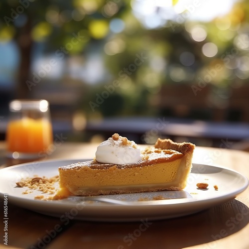 Delicious pumpkin pie with topping. Generative AI. 
