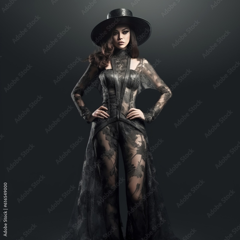 Beautiful witch style girl in gothic clothes with a staff. Witch's Night or All Saints' Eve. Concept: mysticism, game characters, halloween. Generative AI
Beautiful witch style girl in gothic clothes with a staff. Witch's Night or All Saints' Eve. Concept: mysticism, game characters, halloween. Generative AI