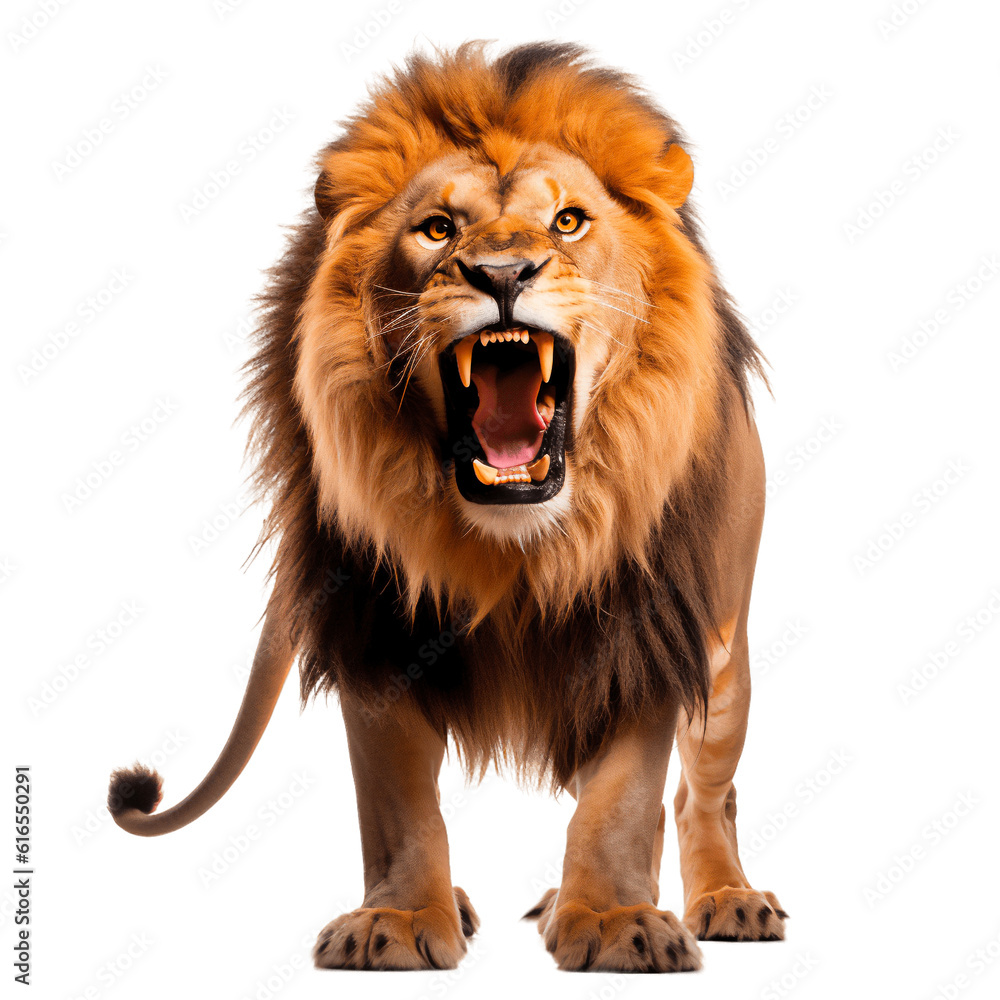 Isolated Roaring Lion on Transparent Background - King of the Jungle, Feline, AI Generated
