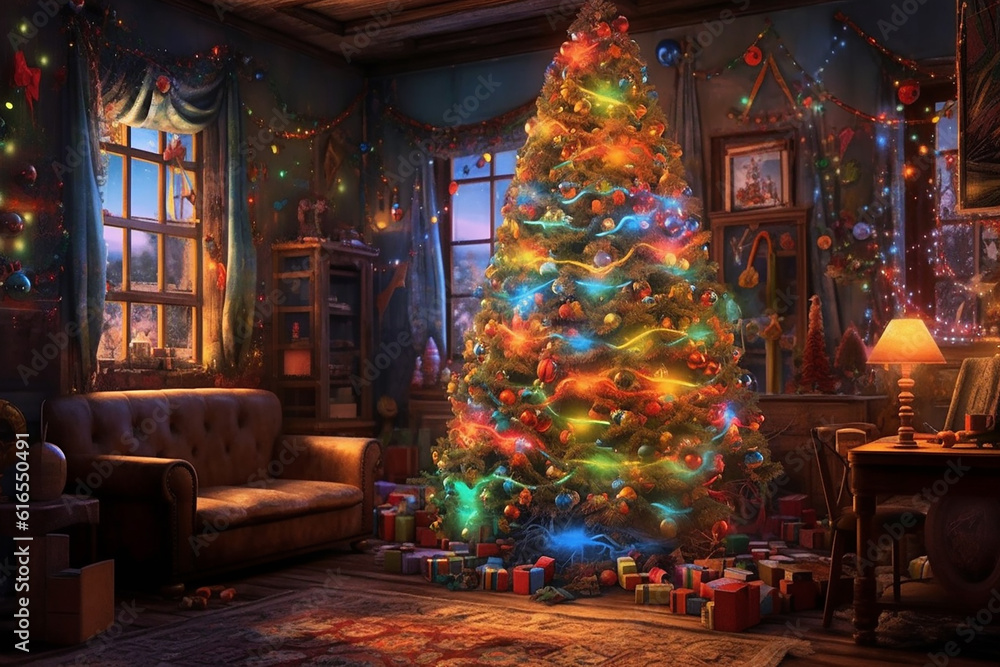 christmas tree in room Ai generative
