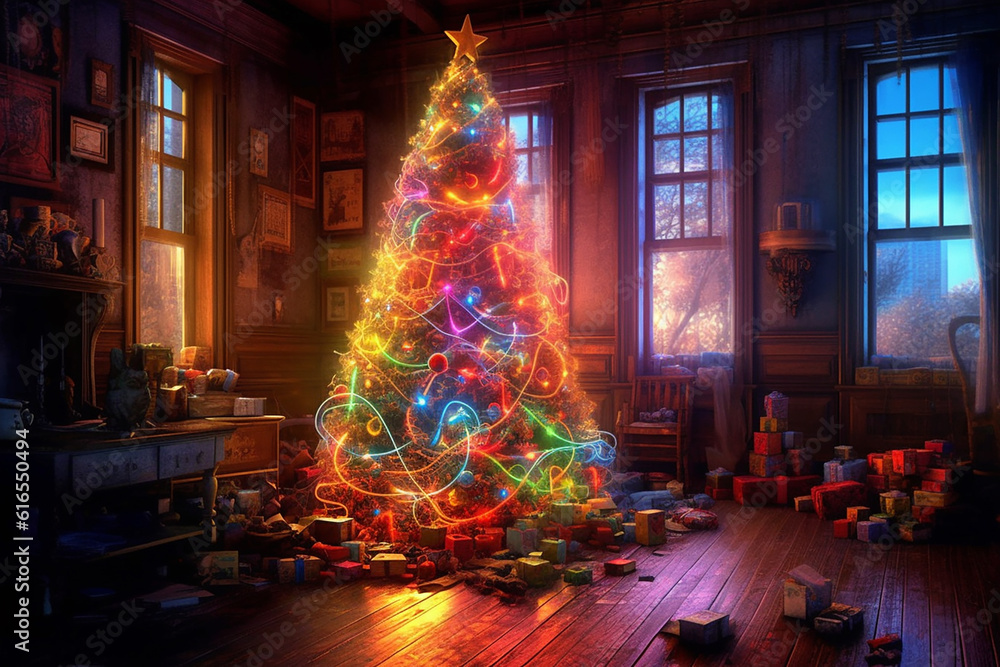 christmas tree in room Ai generative christmas tree in room Ai generative