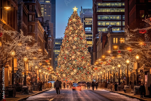 Christmas tree on the street Ai generative © Agnieszka