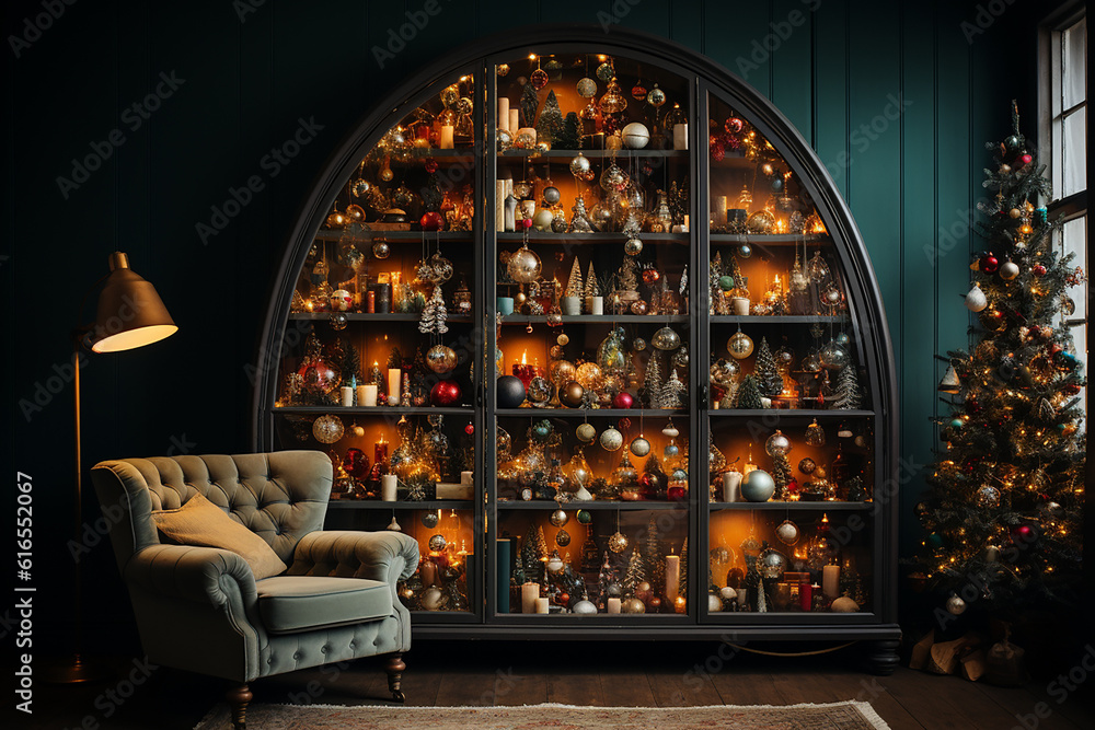 christmas tree with decorations ,lights in the room Ai generative christmas tree with decorations ,lights in the room Ai generative