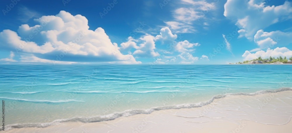 Blue tropical beach background. Illustration AI Generative.