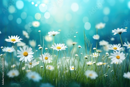 Natural chamomile flowers background. Illustration AI Generative.