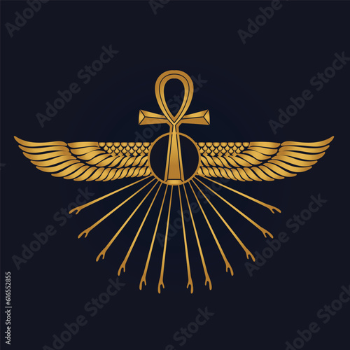Holy Egyptian eye of horus with wings and Ra vector 