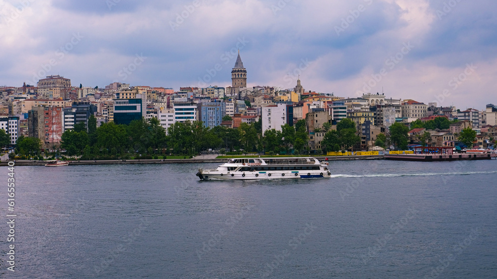 Galata Tower golden horn and mosque in Istanbul