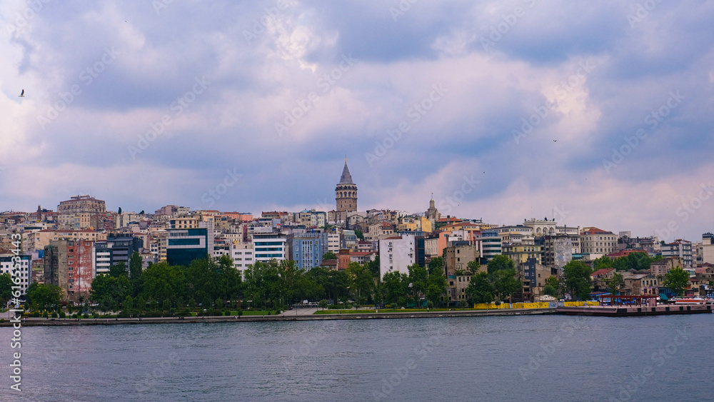 Galata Tower golden horn and mosque in Istanbul