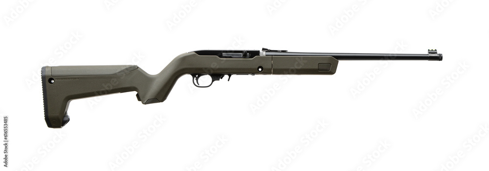 Modern semi-automatic small-caliber .22lr rifle. Sports folding carabiner. Isolate on a white back.