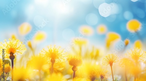 Spring Dandelion Flower Field. Illustration AI Generative.