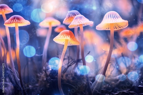 Magic mushroom background. Illustration AI Generative.