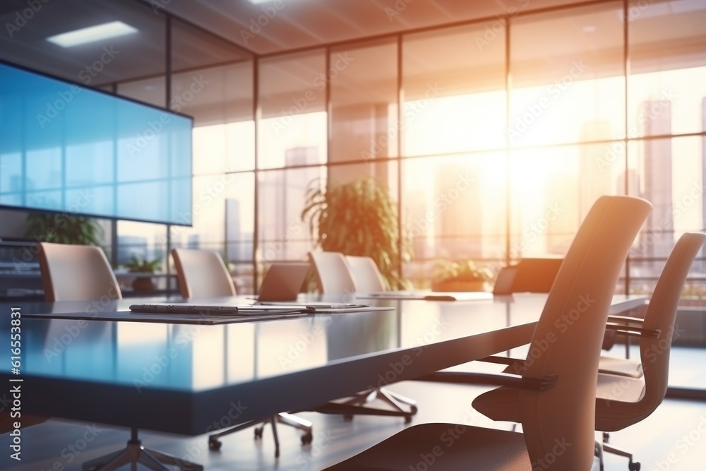 Fototapeta premium Blurry Office background. Illustration AI Generative.