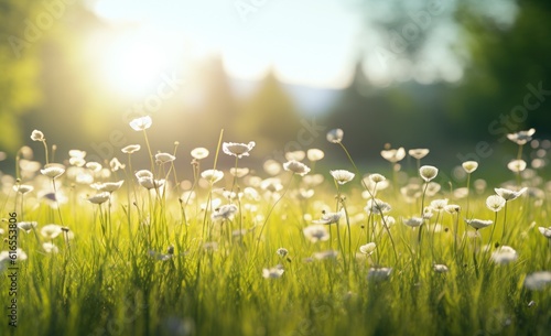 Chamomile summer meadow. Illustration AI Generative.