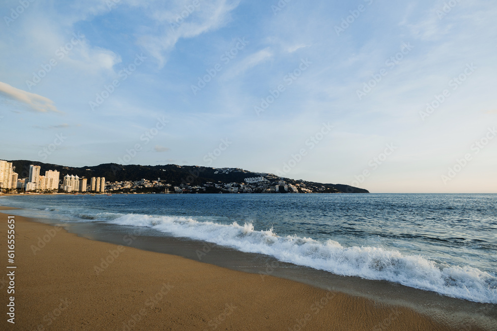 Mexican landscape with pacific ocean on beach in Acapulco Mexico Latin America