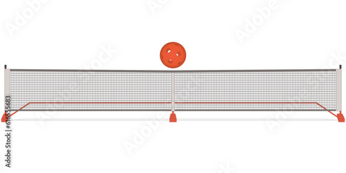 pickleball sport net and red indoor ball isolated on white background