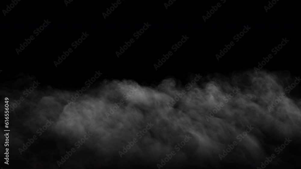 Thin ground fog slowly moving forward - isolated on black background - VFX element - 4K Pro Res