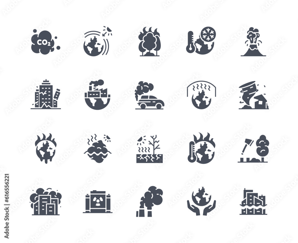 Climate change icons vector black Climate change icons vector black