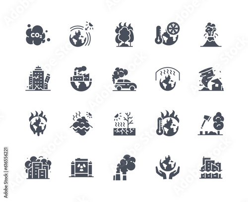 Climate change icons vector black