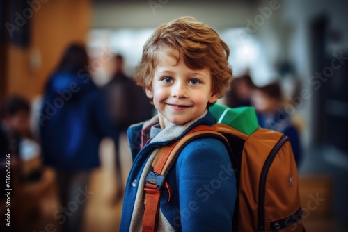 A young boy's first day at school. Generative AI