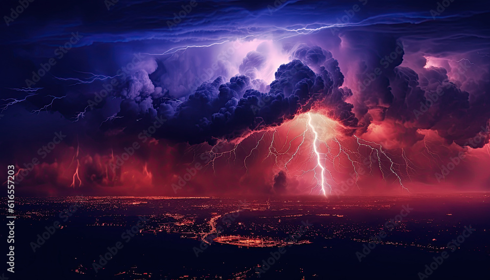 lightning storm over city