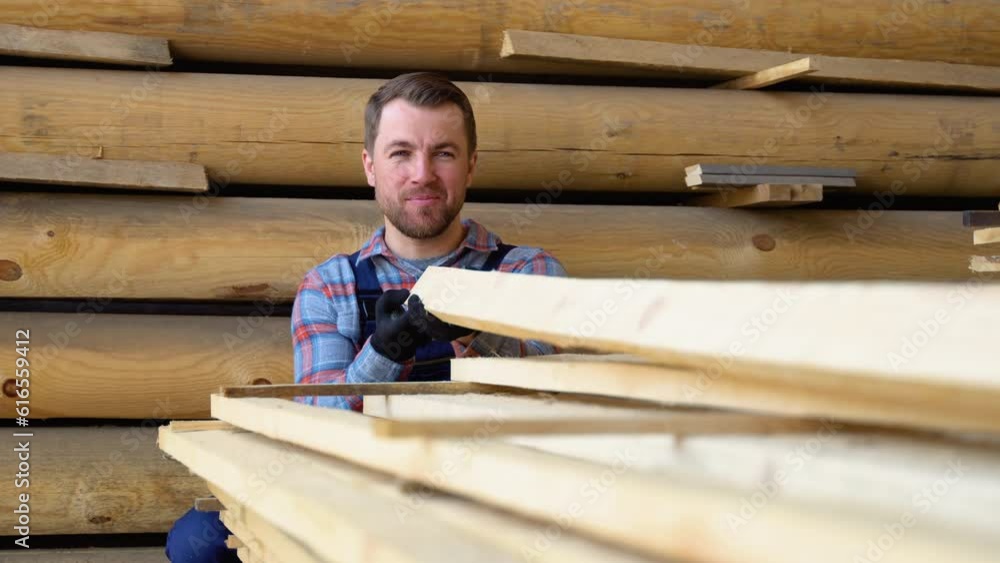 Young male worker in timber warehouse Young male worker in timber warehouse