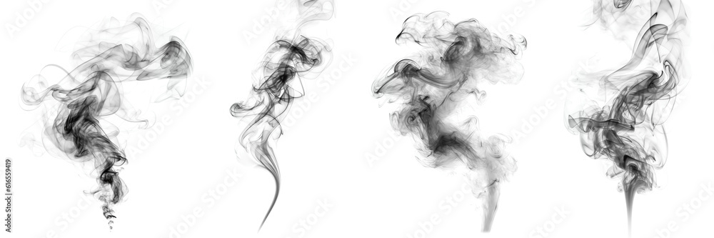 Fototapeta premium Black candle smoke cloud isolated transparent - Generative AI