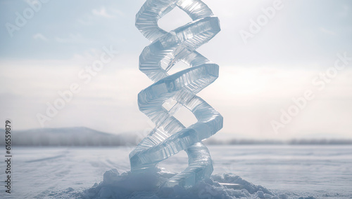 Abstrakte Darstellung einer DNA(deoxyribonucleic acid)-Doppelhelix aus Eis. photo