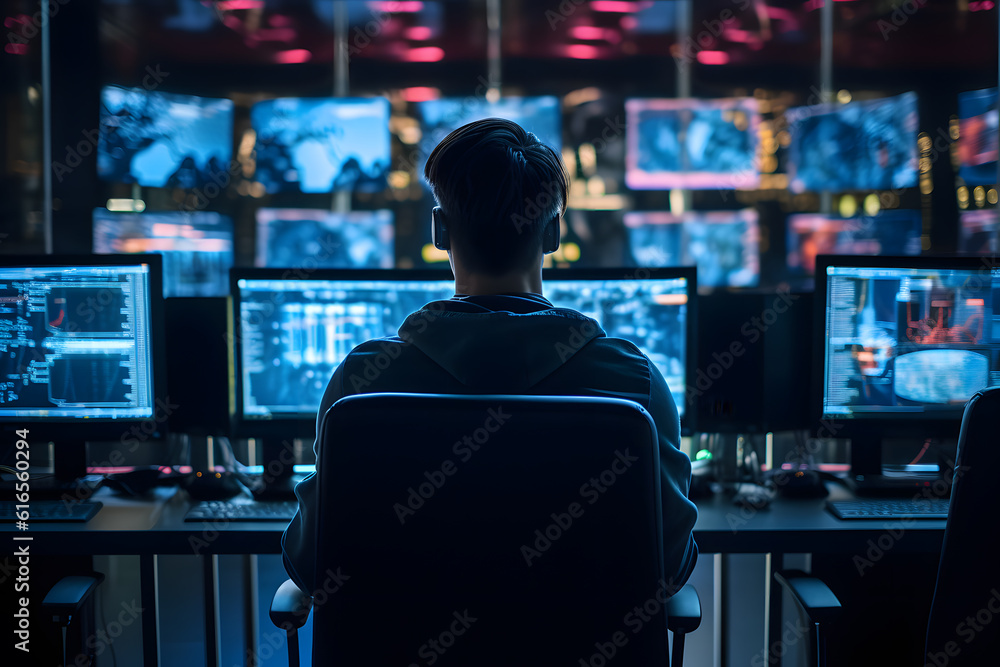 Hacking Scene with Multiple Screens - Generative AI Hacking Scene with Multiple Screens - Generative AI