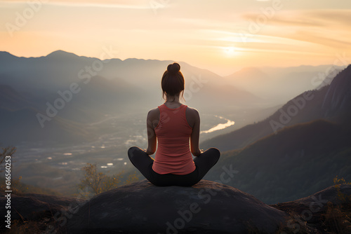 Serene Sunrise Yoga on a Mountain - Generative AI