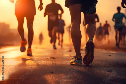 Fitness Enthusiasts at Sunrise: Runner Group - Generative AI © Martin Lang