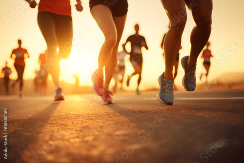 Fitness Enthusiasts at Sunrise: Runner Group - Generative AI