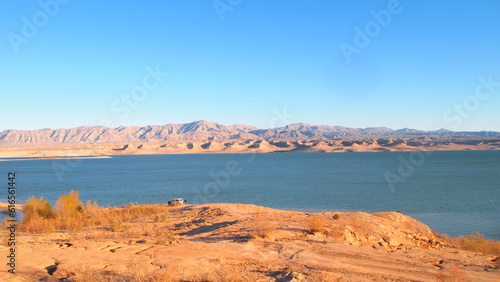 Large lake by the vast desert in Nevada
