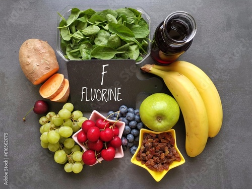Obraz na plátně Foods high in fluorine with the symbol F