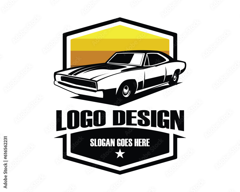 old dodge challenger car 1968. silhouette vector design. isolated side view white background. best for logos, badges, emblems, icons, available in eps 10.