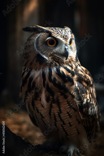 Portrait of Owl Dramatic and Cinematic Lighting Photography, Generative AI