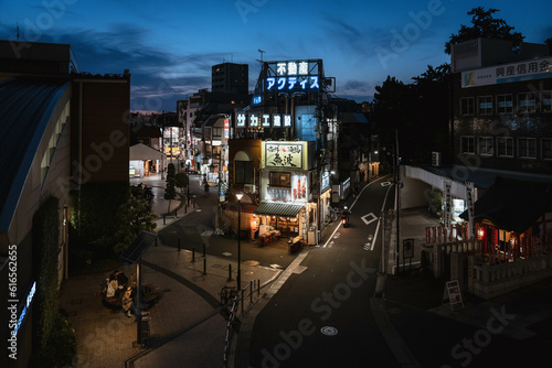 Japanese Ramen House Illuminated at Dusk