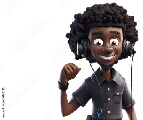 Black Male Customer Service Representative Isolated White Background Charming With Copy Space Generative AI