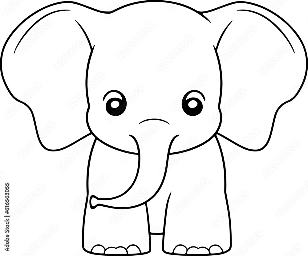 Obraz premium Elephant vector illustration. Black and white outline Elephant coloring book or page for children