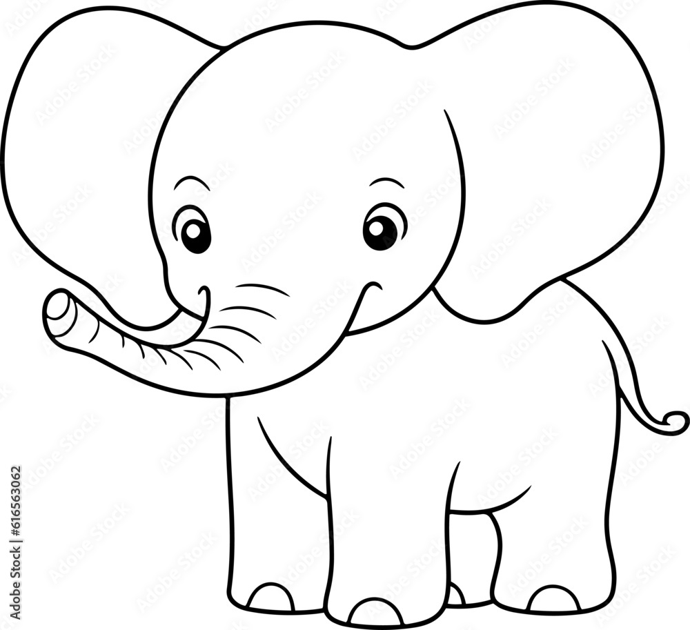 Obraz premium Elephant vector illustration. Black and white outline Elephant coloring book or page for children