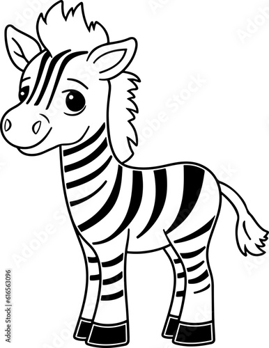 Zebra vector illustration. Black and white outline Zebra coloring book or page for children