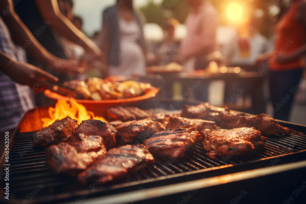 Grilling Meat at an Outdoor Event - Generative AI Grilling Meat at an Outdoor Event - Generative AI