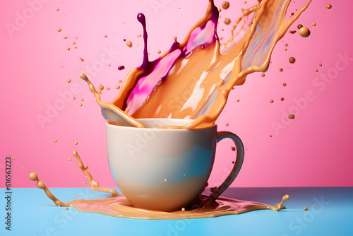 Vibrant Coffee Mug with Creative Splashes - Generative AI