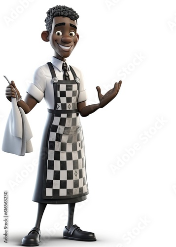 Black Male Maid Isolated White Background Charming With Copyspace Generative AI