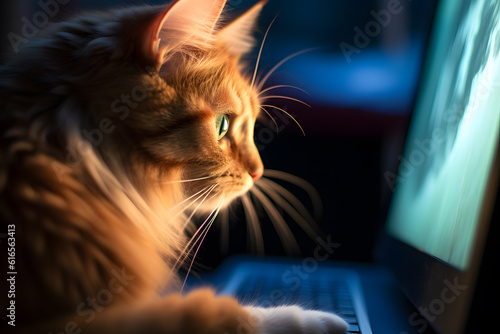 Adorable Cat Fixated on Laptop Screen - Generative AI