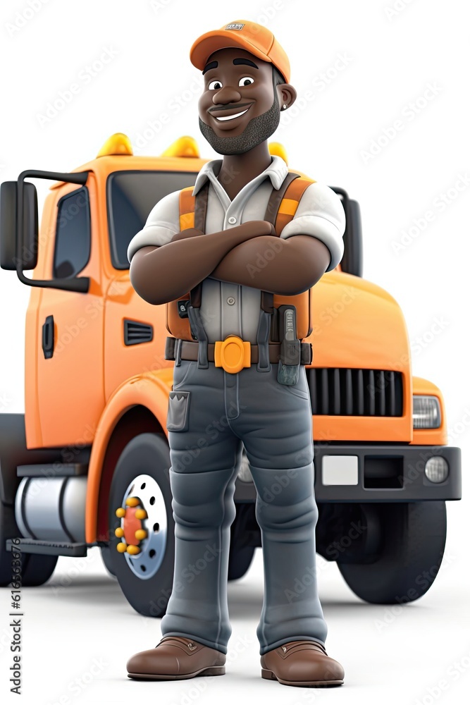Black Male Truck Driver Isolated White Background Handsome With Copy Space Generative AI