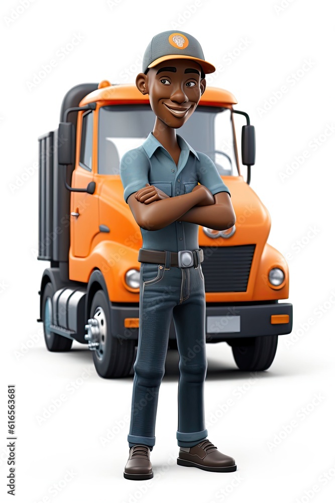 Black Male Truck Driver Isolated White Background Handsome With Copyspace Generative AI Black Male Truck Driver Isolated White Background Handsome With Copyspace Generative AI